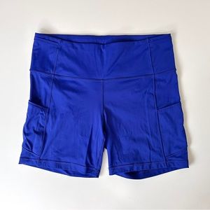 Royal blue lululemon Wunder train cycling shorts with pockets